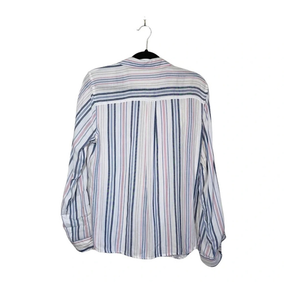 Maurices White & Multicolor Pastel Striped Button Down Shirt Large Women’s - Picture 7 of 12
